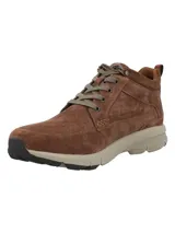 Botín de hombre confeccionado en descarne color marrón, con ajuste de cordones y suela de tecnología honey foam en tono beige. Presenta un diseño robusto con punta redonda y detalles de costuras reforzadas.