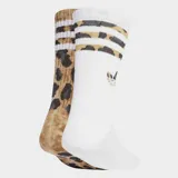 Pack de dos pares de medias Adidas de largo clásico, con puños de canalé, diseño de estampado de leopardo y detalles de las 3 bandas y el trébol de la marca.