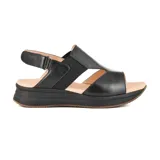 Sandalias negras de cuero sintético, con plataforma y ajuste con hebilla.