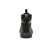 Bota Caterpillar color negro, con cordones amarillos, capellada de cuero tipo nubuck impermeable y suela de goma. Cuenta con forro interno de nylon en malla suave y plantilla acolchada de espuma. Incorpora tecnología Waterproof y CleanSport NXT.