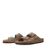 Sandalias tipo Birkenstock marca Freeway, color negro, con doble tira ajustable mediante hebillas metálicas y plantilla anatómica de corcho.