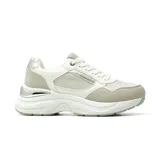 Championes estilo sneaker de Korium, color blanco con detalles en gris y plateado, diseño chunky con suela gruesa y cordones.