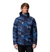Campera 3 en 1 Columbia con tecnología Omni-Tech impermeable y transpirable, y forro termorreflectante Omni-Heat. Cuenta con capucha ajustable, ventilación en axilas, faldón cortaviento, múltiples bolsillos con cremallera y puños ajustables. Diseño estampado con motivos de montaña en tonos azules.