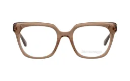 Armazón para lentes Demenego, modelo 114/51, color marrón translúcido, de acetato, con forma rectangular redondeada.