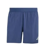 Short deportivo Adidas de running, color azul, con cintura elástica y logo reflectante en la parte inferior.