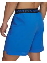 Short deportivo Under Armour Vanish Woven para hombre, color azul con logo negro en la pierna izquierda.