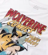 Remera de algodón con cuello redondo y mangas cortas. Presenta un estampado frontal con diseño de cómic de Wolverine de Marvel.