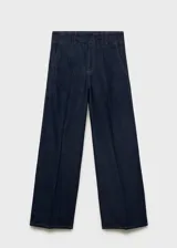 Pantalón wide leg de tiro alto en tejido de algodón estilo denim, con dos bolsillos laterales, trabillas y cierre oculto.