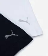 Kit de dos calzoncillos tipo bóxer Puma de microfibra sin costuras, uno en color blanco y otro en negro, con cintura elástica ancha con la marca Puma en contraste y el logo del felino en la pierna.