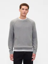 Buzo de punto de algodón con cuello redondo, mangas tipo raglán y puños y ruedo acanalados.