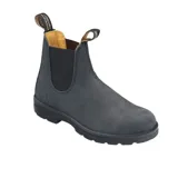 Botas Chelsea Blundstone de cuero negro rústico resistente al agua, con laterales elásticos negros, forro de cuero y suela de TPU duradera.