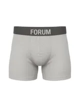 Boxer de modal color gris claro, con cintura elástica ancha en color gris oscuro que presenta el logo de la marca Forum en letras claras.
