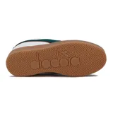 Championes Diadora modelo Bamtelo para mujer, color blanco con detalles en verde, rojo y gris en la puntera, suela de goma tipo trampa y cordones blancos.