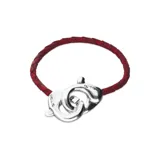 Pulsera de cuero trenzado color rojo con cierre de mosquetón entrelazado bañado en plata.