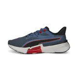 Championes Puma modelo Pwr Frame TR, color gris y azul, con detalles en negro y rojo, diseñados para running y training.