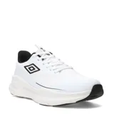 Championes deportivos Umbro modelo Dynamen para hombre, en color blanco con detalles en negro, confeccionados con malla transpirable y suela amortiguada.