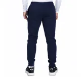 Pantalón de jogging negro con cintura elástica, puños en los tobillos y logo de la marca bordado en blanco en la pierna izquierda.