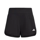 Short deportivo Adidas Pacer Knit de tiro alto, confeccionado en tejido técnico con tecnología AEROREADY para absorción de humedad. Presenta cintura elástica ancha y logo de la marca estampado en el frente.
