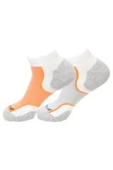 Pack de dos pares de soquetes deportivos de algodón, con diseño bicolor en blanco, gris y naranja. Presentan refuerzos en talón y puntera, ideales para actividades físicas.