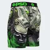 Calzoncillos bóxer estampados con billetes de 100 dólares y diseño de boca de tiburón verde.