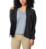 Campera polar Columbia con cierre frontal completo, confeccionada en tejido tipo jersey de textura jaspeada. Presenta cuello alto, bolsillos laterales con cierre y ribetes elásticos en puños y cuello.