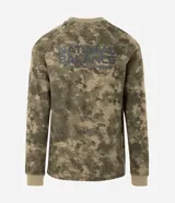 Remera de manga larga confeccionada en tejido waffle con textura. Presenta diseño camuflado en tonos verdes y estampa frontal con lettering Natural Balance.