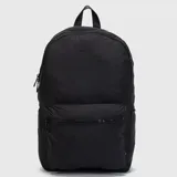 Mochila Bubba plegable de diseño minimalista, color negro. Cuenta con un compartimento principal amplio, bolsillo frontal organizador con cierre y bolsillos laterales para botellas.