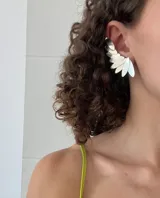 Par de aros trepadores plateados con forma de pluma.
