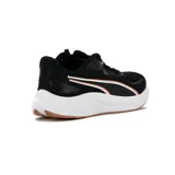 Championes de running Puma Skyrocket Lite 2 para mujer, en color negro con entresuela blanca, detalles en rosado gold y suela de goma color tostado.