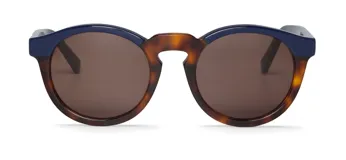 Lentes de sol Mr Boho modelo Jordaan, con montura redonda de acetato color carey y azul, y lentes marrones.