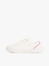 Zapatillas urbanas Tommy Hilfiger color blanco con detalle rosa en el talón y logo dorado en la suela.