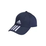 Gorra de béisbol Adidas unisex color azul marino con logo de Adidas bordado en blanco en el frente y tres tiras blancas en la visera.