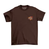 Remera de algodón con estampado gráfico estilo retro en la espalda que presenta un personaje tipo hamburguesa con gorra y texto alusivo al club.