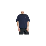 Remera azul marino de manga corta, con cuello redondo y el logotipo de la marca Allsaints estampado en pequeño en el pecho.