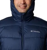 Campera puffer Columbia con capucha, color azul marino. Cuenta con tecnología de reflectividad térmica Omni-HEAT y resistencia al agua Omni-SHIELD. Posee cierre frontal y bolsillos laterales con cremallera.