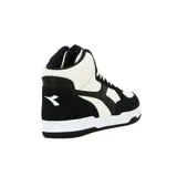 Championes de caña alta Diadora T3 Raptor High Sl, color blanco, azul marino y rojo. Confeccionados en cuero sintético y gamuza, con cordones blancos y suela de goma. Logo de la marca en el lateral y en la lengüeta.