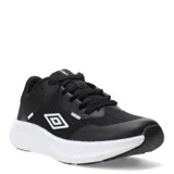 Championes deportivos Umbro modelo Icon Lady, color negro con detalles en blanco. Presentan una capellada de malla transpirable con refuerzos sintéticos, cierre por cordones y una suela de goma con entresuela amortiguada.