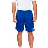 Short deportivo azul marino de poliéster con cintura elástica y cordón ajustable.