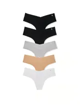 Pack de cinco tangas de microfibra sin costuras, diseño de tiro bajo y acabado invisible bajo la ropa.