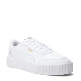 Championes Puma modelo Carina Mia, de diseño urbano con plataforma, color blanco con detalles en dorado en el logo lateral y en la lengüeta.