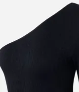 Body negro de un solo hombro con manga larga, confeccionado en tejido seamless texturizado y ajustado al cuerpo.