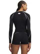 Remera térmica deportiva Under Armour HeatGear Elite LS de manga larga, color negro con costuras planas en color gris claro. Presenta diseño entallado con cuello redondo y el logo de la marca estampado en el pecho.