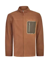 Polar de hombre color marrón (chestnut) con cierre frontal completo y cuello alto. Presenta un bolsillo superior en el pecho con cierre y ribete en color verde oliva.