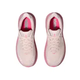 Championes de running Hoka modelo Clifton 10, de color rosa claro con detalles en fucsia. Presentan una suela con amortiguación de alto perfil y diseño ergonómico para mayor comodidad.