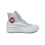 Championes Converse Chuck Taylor All Star Move, color blanco con detalles multicolor en el logo y talón. Zapatillas de caña alta con plataforma.