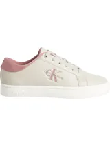 Zapatillas urbanas Calvin Klein Jeans color crema con detalles en rosa. Presentan el logo CK en el lateral y refuerzo de gamuza en el talón.