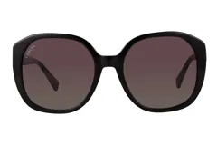 Lentes de sol Lancel con armazón de acetato negro y diseño de marco redondeado. Presentan cristales oscuros con degradado y el logo de la marca grabado en el lente superior izquierdo.