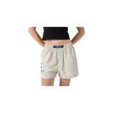 Pack de dos boxers de algodón con diseño a rayas verticales, cintura elástica, bragueta con botones y estampado gráfico lateral de la marca.