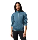 Campera polar de Columbia modelo Essential Hike Grid, color azul con cierre completo y detalles en celeste claro. Cuenta con bolsillos laterales y un bolsillo con cierre en el pecho, además de tecnología Omni-Wick para la absorción de humedad.
