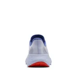 Championes de running Columbia modelo Konos Featherweight, color blanco con detalles en azul, gris y naranja. Presentan malla tejida transpirable, sistema de amortiguación Omni-MAX y suela con tecnología Omni-Grip para tracción en diversos terrenos.